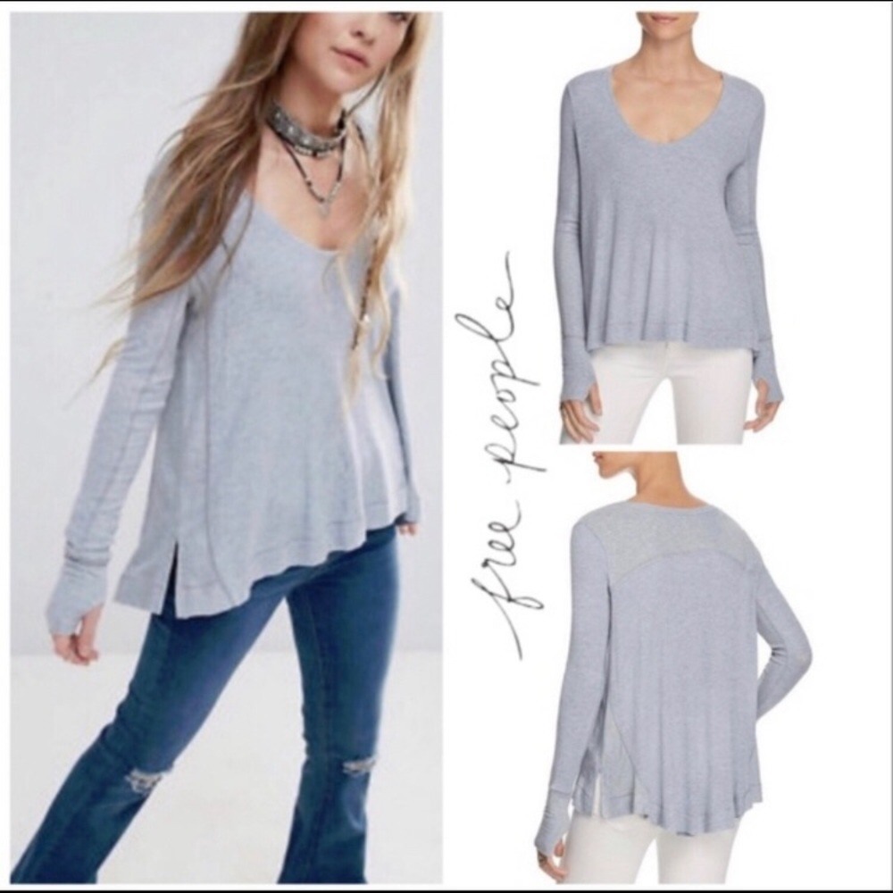 Free People oversized waffle knit top raw hem XS